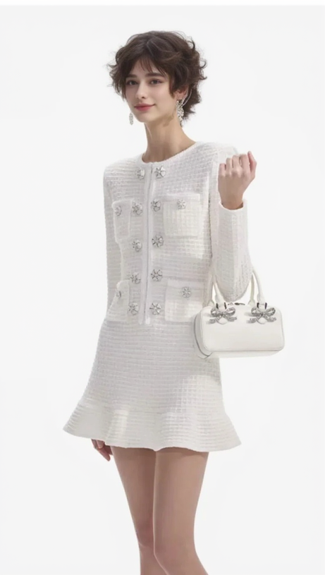 CREAM BUTTONED KNIT MINI DRESS