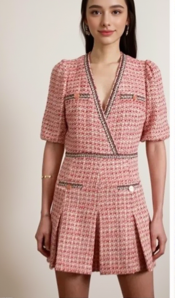AIIZIE TWEED DRESS WITH ETHNIC TRIM IN PINK - product image