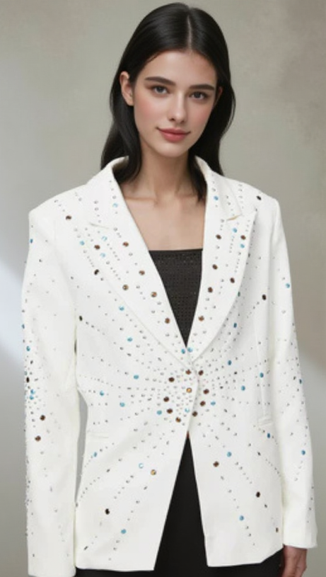 GLADYS WHITE PEAK LAPEL BLAZER WITH BEADINGS