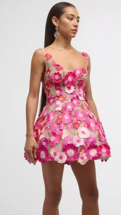 JASMINE MULTI PINK FLORAL EMBELLISHMENT MINI DRESS