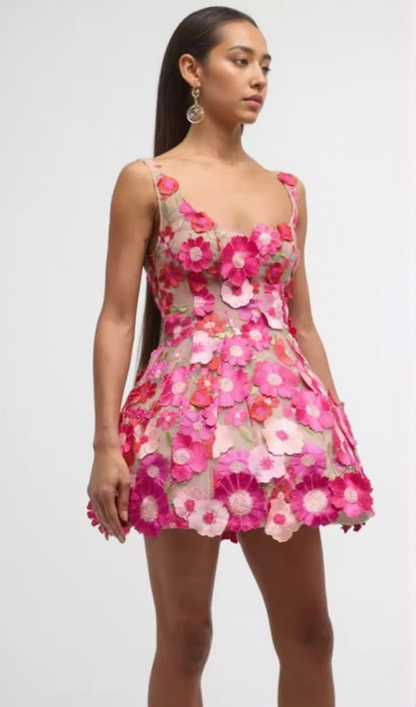JASMINE MULTI PINK FLORAL EMBELLISHMENT MINI DRESS