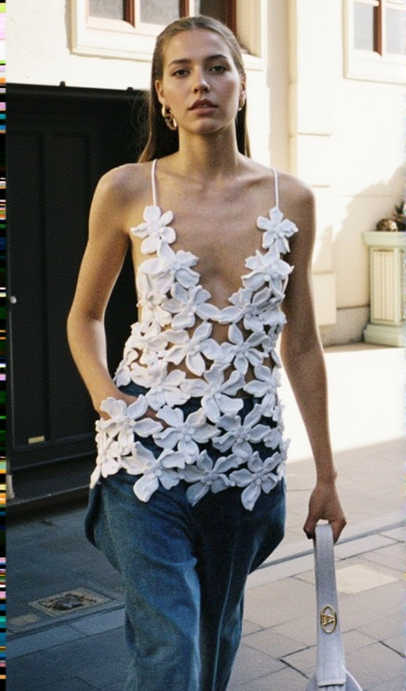 AIIZIE GRISELDA CUTOUT APPLIQUÉD COTTON TOP IN WHITE - product image