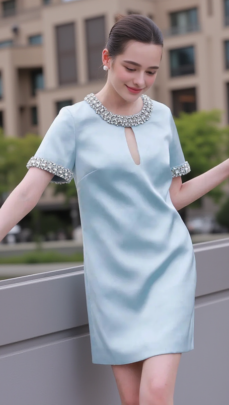 DESTINY VERZIERTES MINIKLEID AUS SATIN IN BLAU