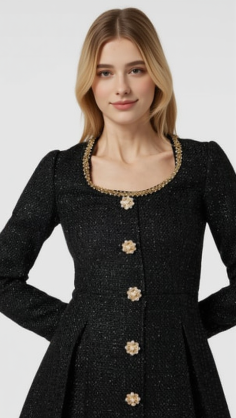 BLACK BOUCLE TAILORED MINI DRESS