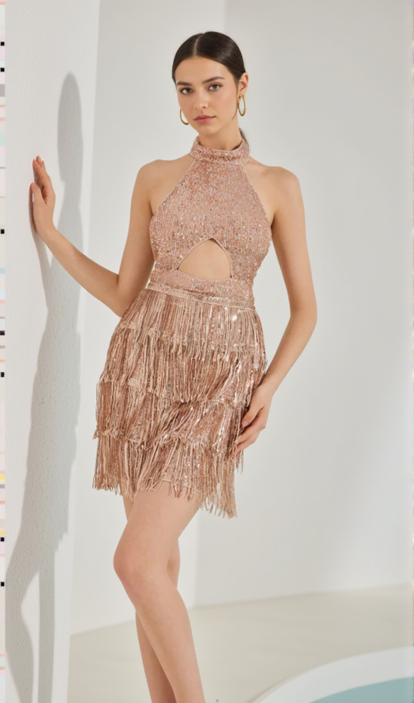 AIIZIE SEQUIN CUT OUT TASSEL MINI DRESS - product image