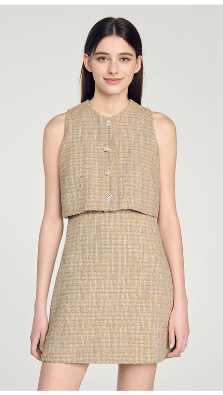 JAVIER TWEED CROP TOP IN CAMEL