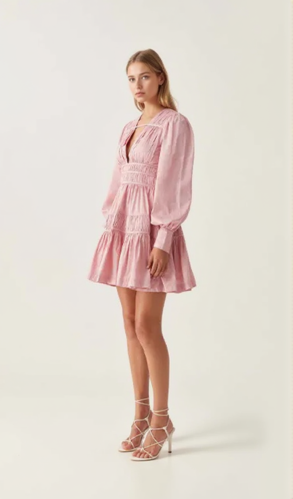 AIIZIE VALERIE FALLINGWATER RUCHED MINI DRESS IN PINK - product image