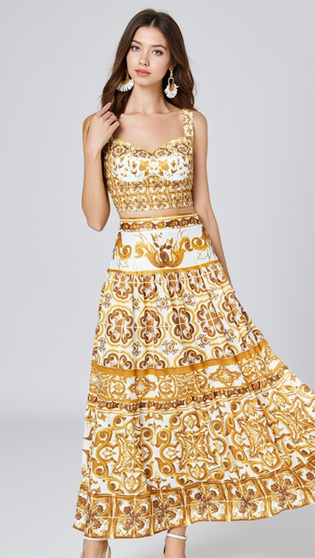 LORRAINE PRINT COTTON POPLIN RUFFLES MAXI DRESS