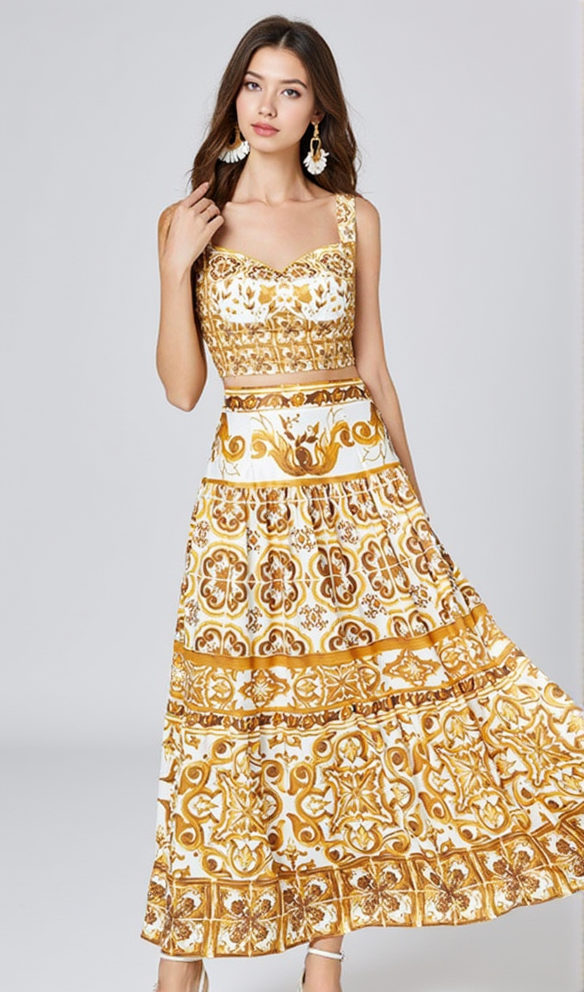 LORRAINE PRINT COTTON POPLIN RUFFLES MAXI DRESS