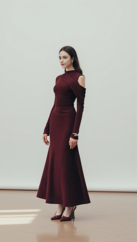 ECLIPSE DRAPED MAXI DRESS IN BLACKBERRY