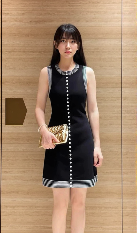 SALLY SCHWARZES MINIKLEID MIT STREIFENBESATZ