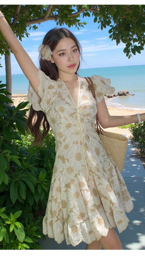 RENATA DAISY GUIPURE MINIKLEID MIT V-AUSSCHNITT