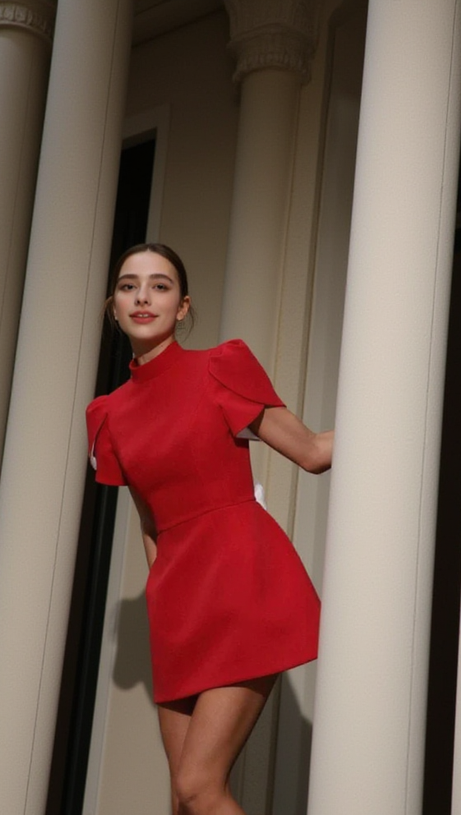 Rotes Minikleid mit Schlitz am Rücken und Schleife