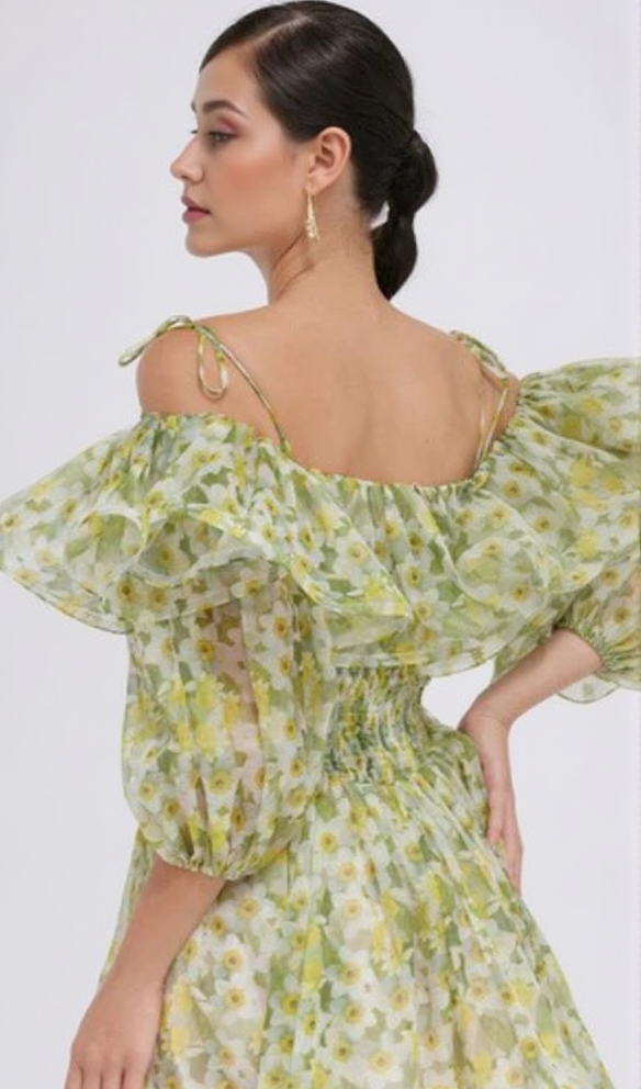 AIIZIE ANNA PRINTED RUFFLE TRIM MINI DRESS IN GREEN - product image
