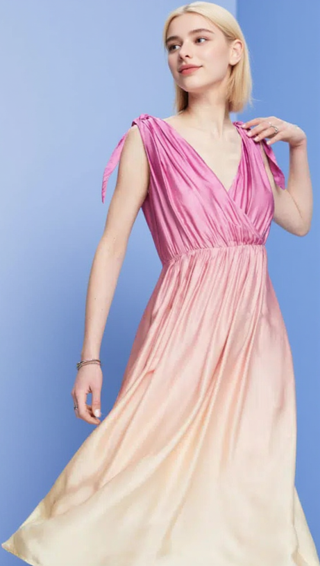 WRAP-OVER MIDI DRESS IN PASTEL YELLOW WITHOUT BELT