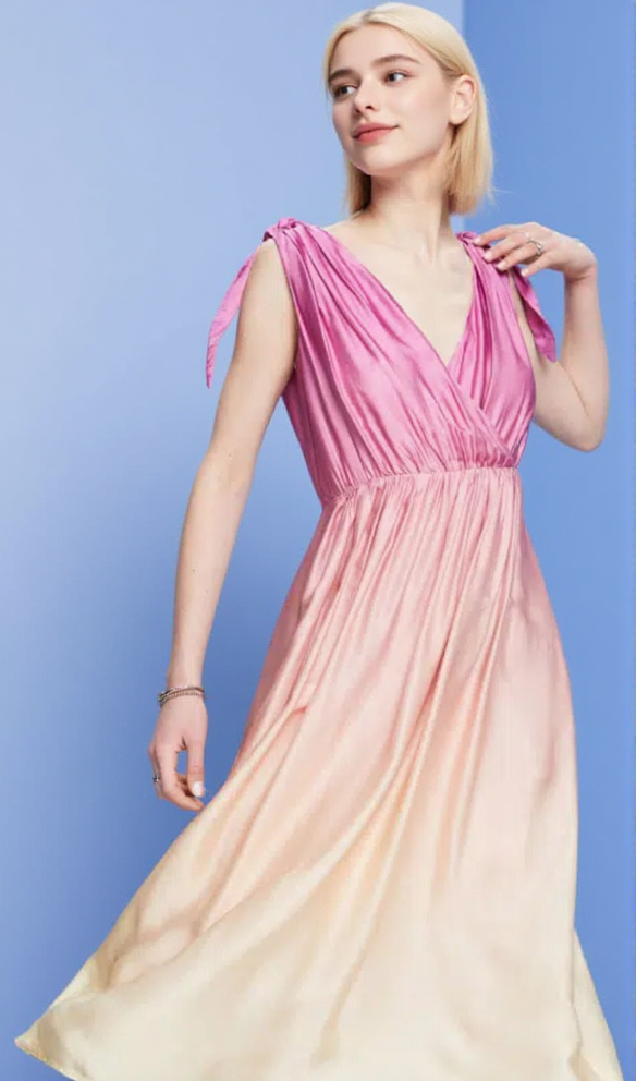 WRAP-OVER MIDI DRESS IN PASTEL YELLOW WITHOUT BELT