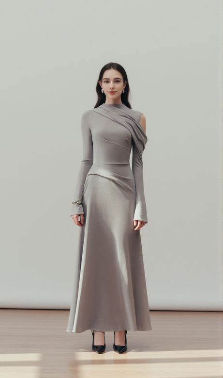Eclipse Draped maxi Dress in Cloudy Gray