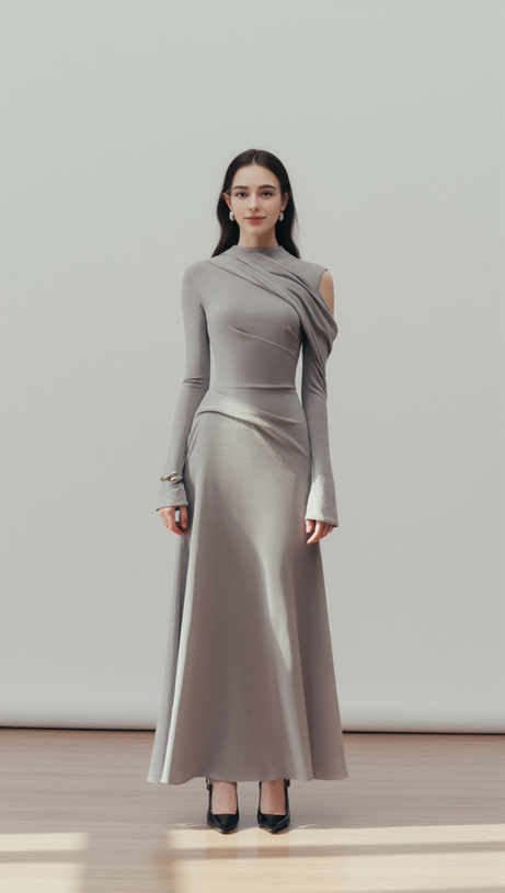 Drapiertes Maxikleid „Eclipse“ in Wolkengrau