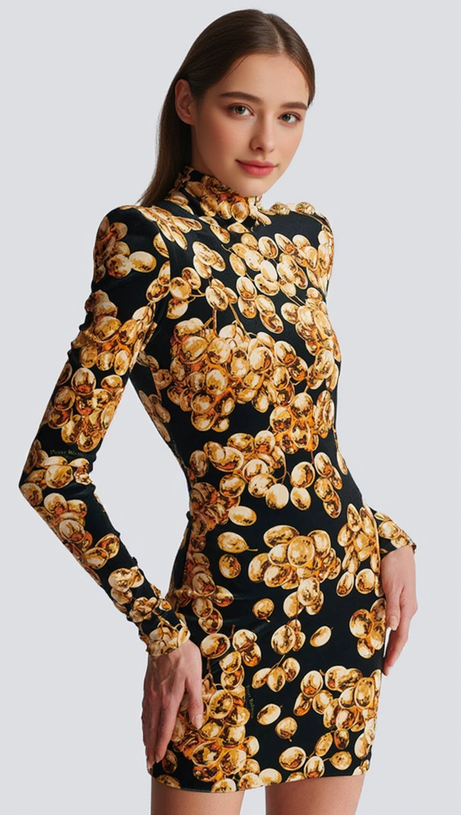 CORETTA GRAPE PRINT VELVET MINI DRESS