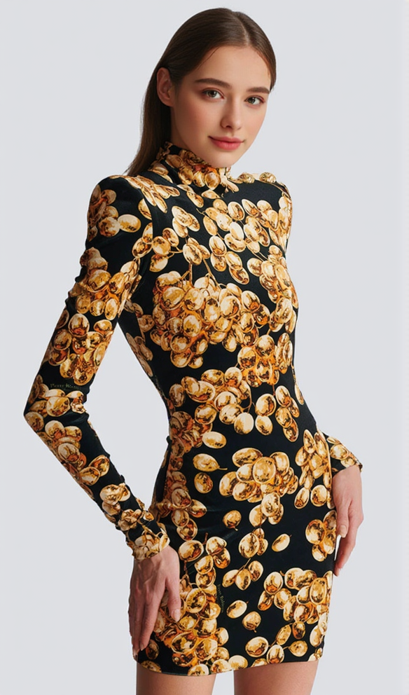 AIIZIE CORETTA GRAPE PRINT VELVET MINI DRESS - product image