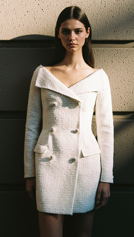 STEPHANIE WEISSES BOUCLE-BLAZER-MINIKLEID