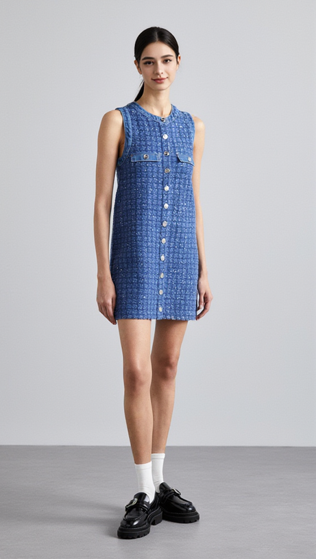 PALMARE TWEED MINI DRESS IN BLUE