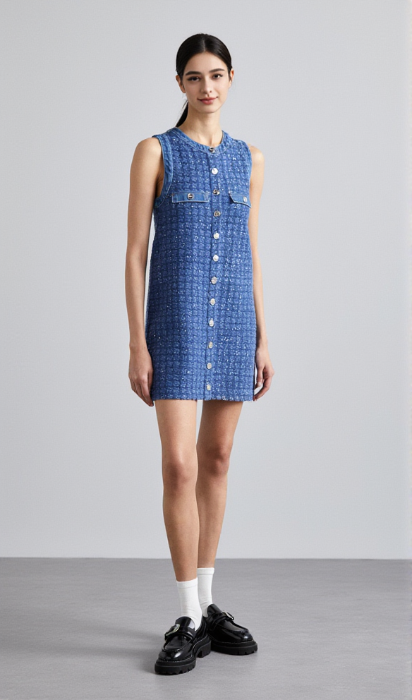 AIIZIE PALMARE TWEED MINI DRESS IN BLUE - product image