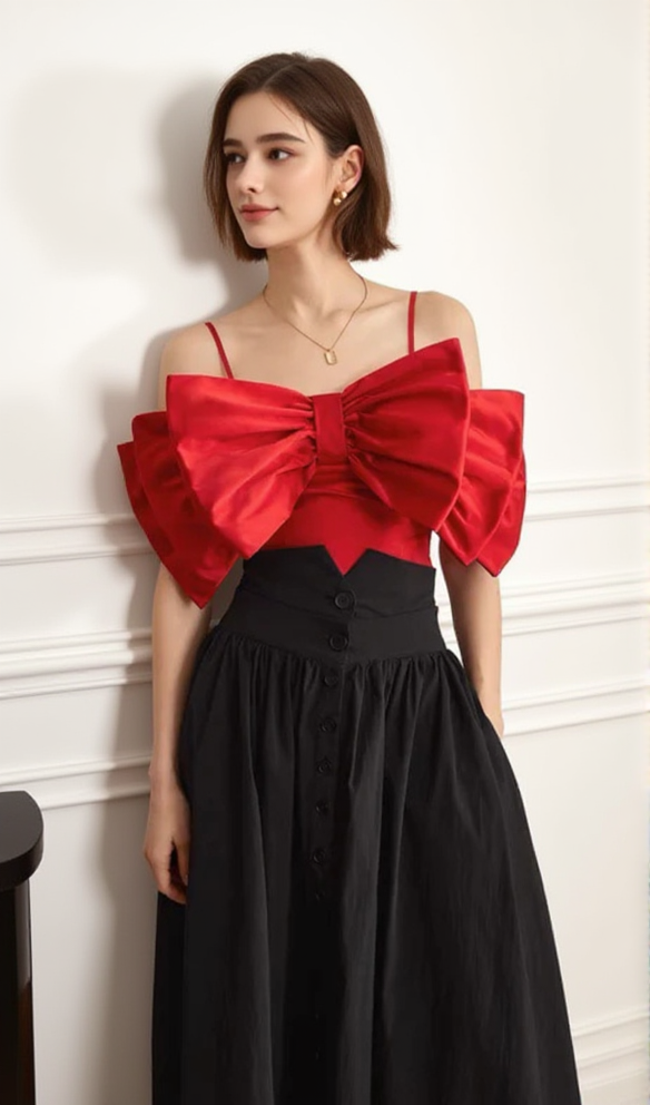 AIIZIE RIBBON TOP - RED - product image