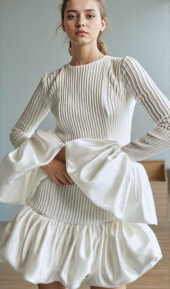 SETLLA WHITE FLUTE SLEEVED TAFFETA MINI DRESS