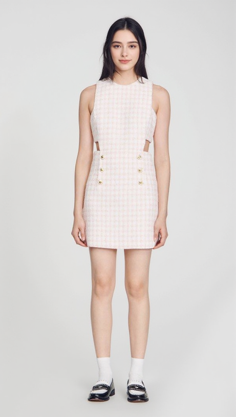 SLEEVELESS CUTOUT PINAFORE MINI DRESS IN LIGHT PINK