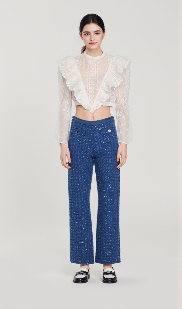 AIIZIE PALMIRA TWEED TROUSERS IN BLUE - product image