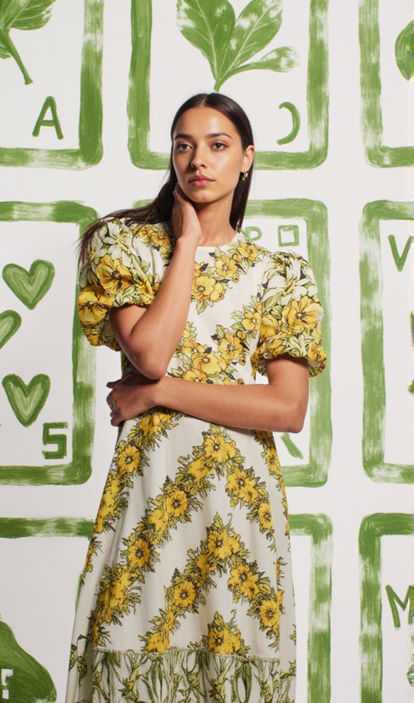 AIIZIE ALYSSA FLORAL PRINT MIDI DRESS IN YELLOW - product image