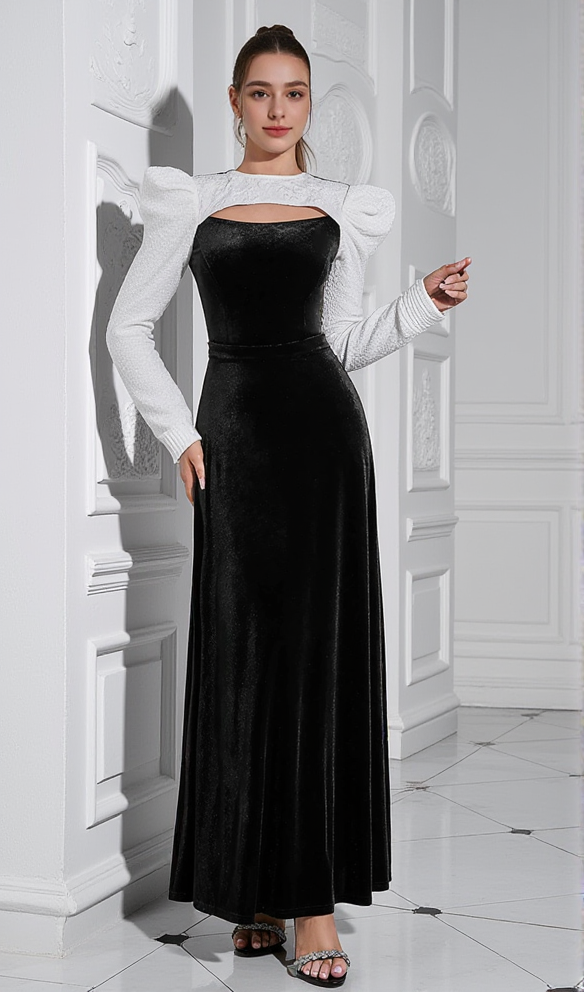 AIIZIE HILARY TWO-COLOR HOLLOW LIGHT TEXTILE BODYCON MAXI DRESS - product image