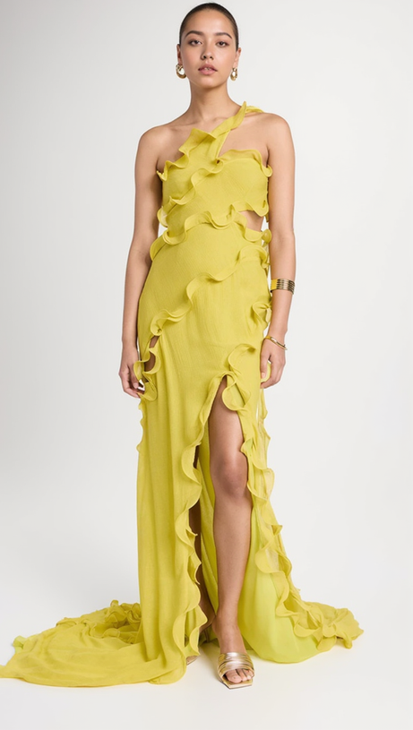 TABITHA YELLOW ONE-SHOULDER ASYMMETRIC CUTOUT GOWN