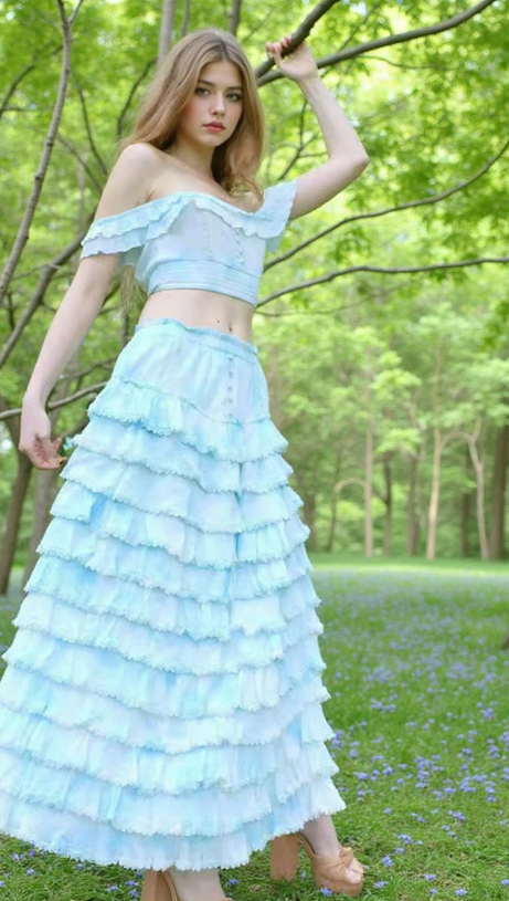 CATHY MULTI-LAYER RUFFLE MAXI DRESS SUIT IN BLUE