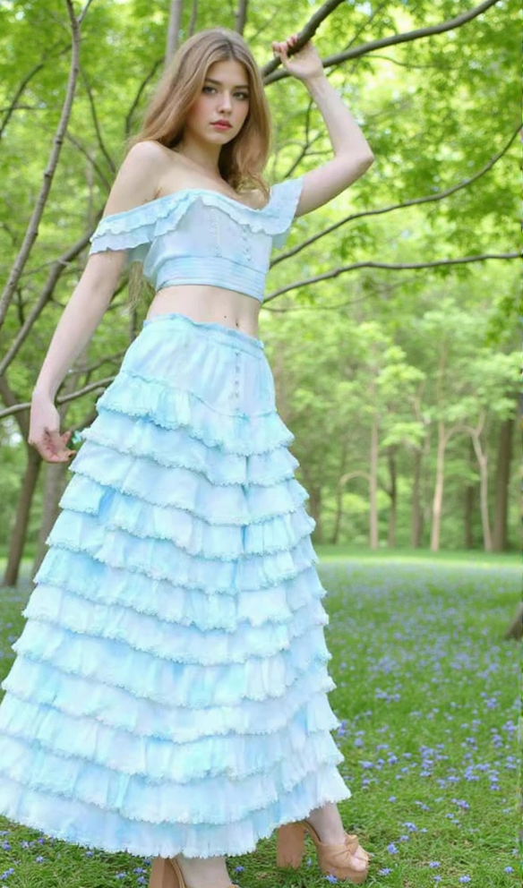 AIIZIE CATHY MULTI-LAYER RUFFLE MAXI DRESS SUIT IN BLUE - product image