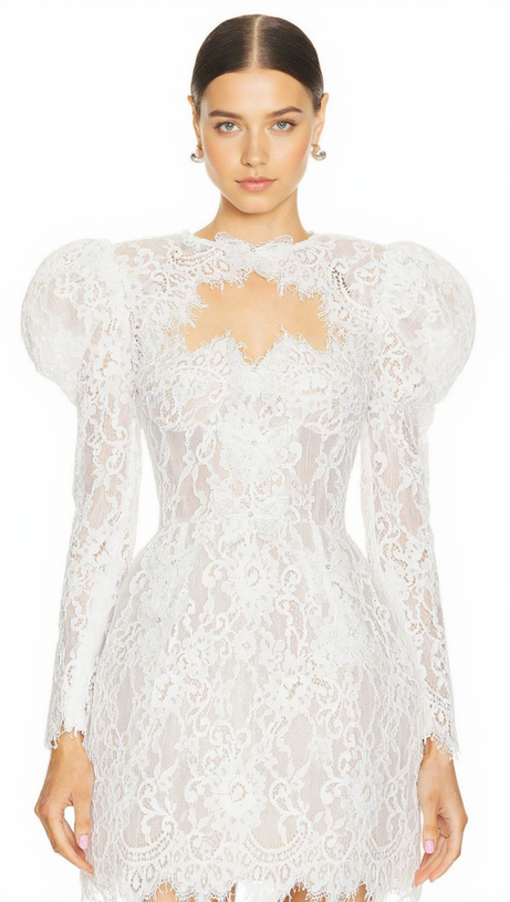 SHARON WHITE CUTOUT LACE BOLERO SKIRT SUIT