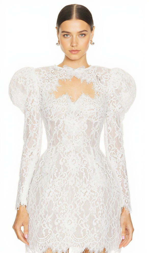 SHARON WHITE CUTOUT LACE BOLERO SKIRT SUIT