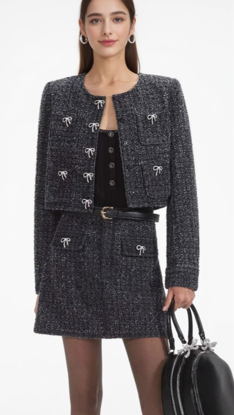 BLACK TEXTURED DENIM JACKET