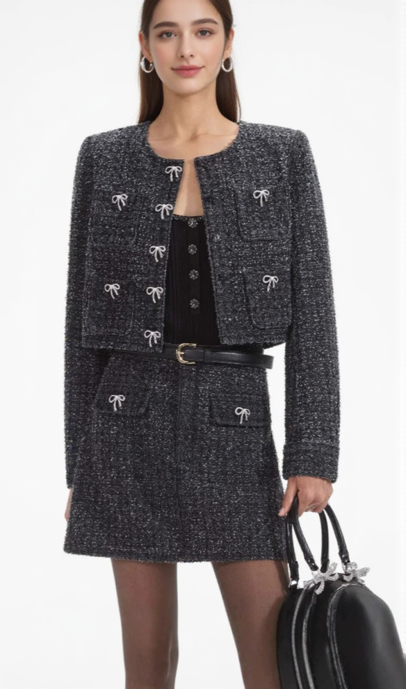 BLACK TEXTURED DENIM JACKET