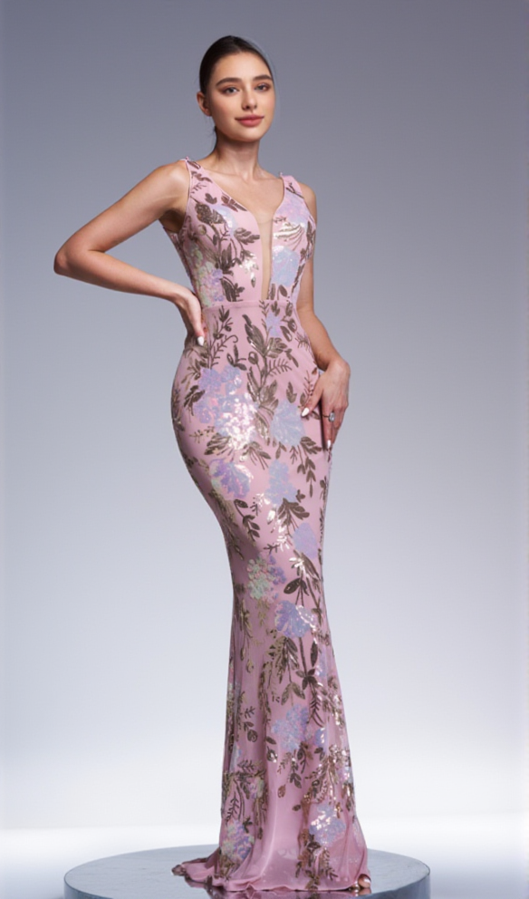 AIIZIE SLEEVELESS SEQUIN PRINT MAXI DRESS IN PINK - product image
