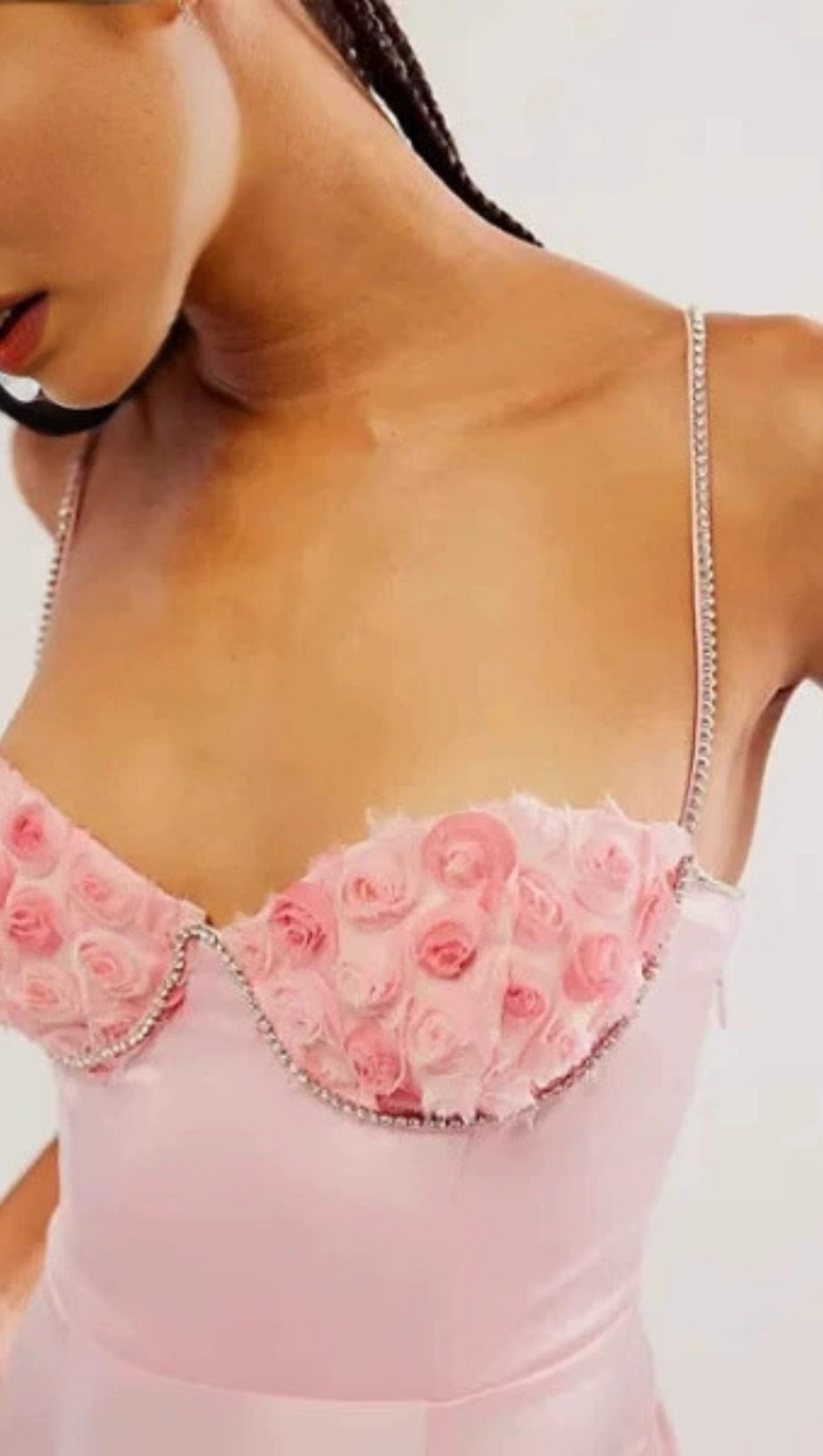 CRYSTAL EMBELLISHED TRIMS MINI DRESS IN PINK