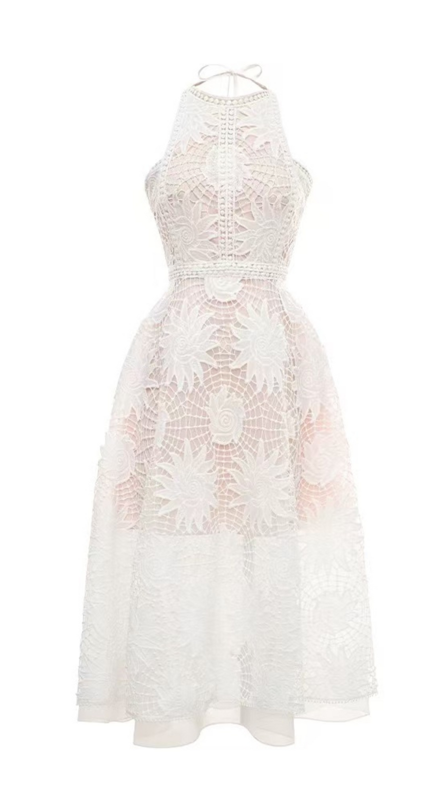Ärmelloses Midikleid aus Spitze mit Blumenmuster