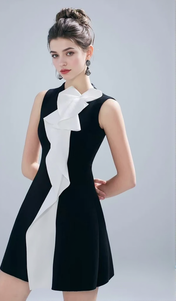 AIIZIE CONTRAST COLOR PATCHWORK RUFFLE MINI DRESS - product image