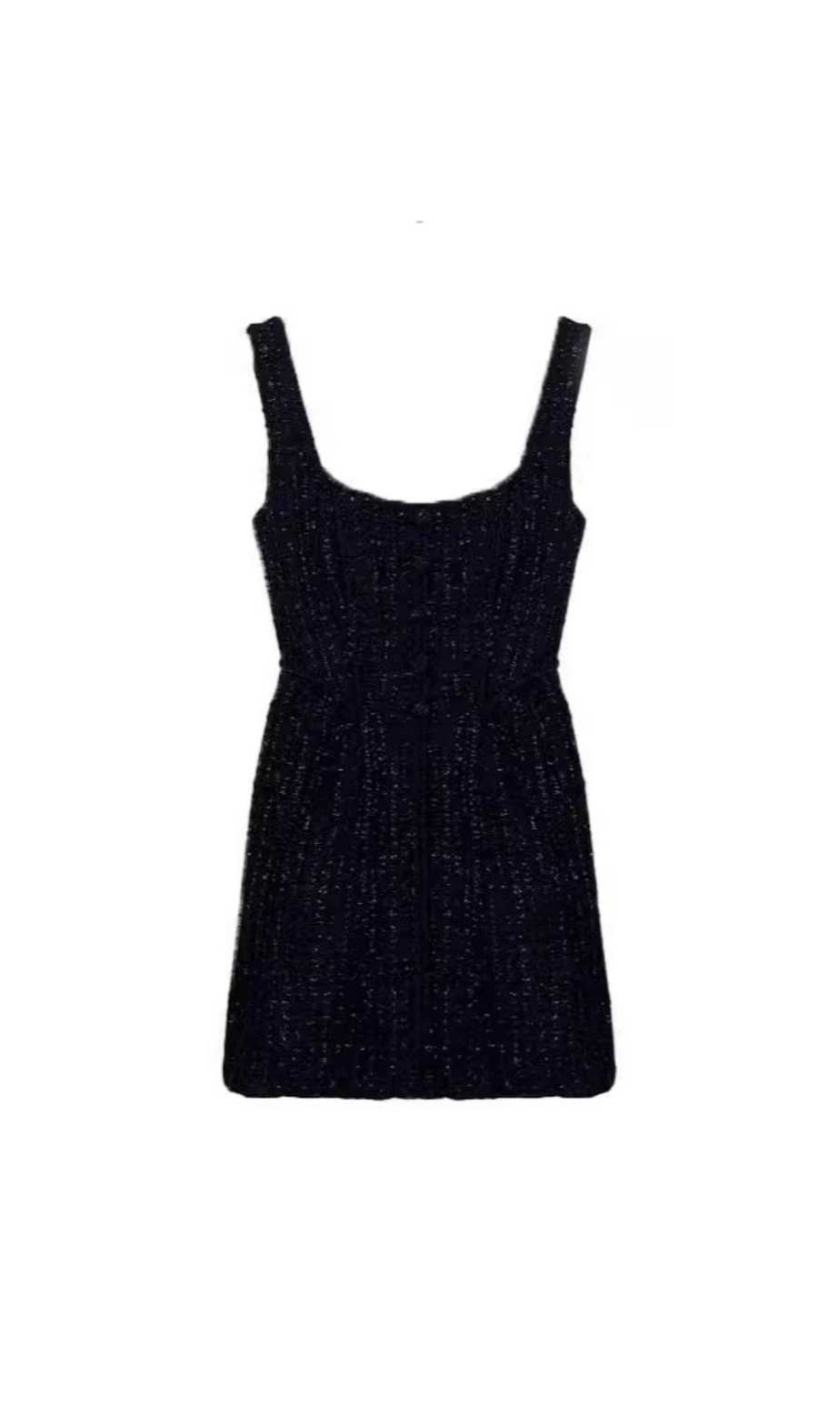 BLACK BOUCLE MINI DRESS