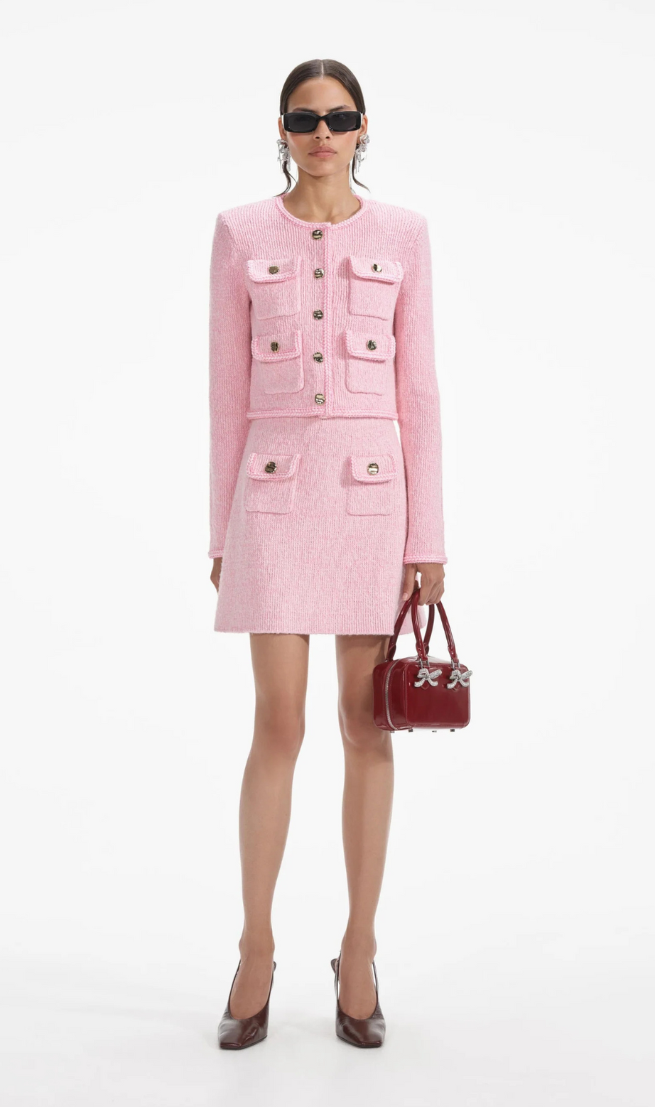 PINK MELANGE MERINO KNIT SKIRT