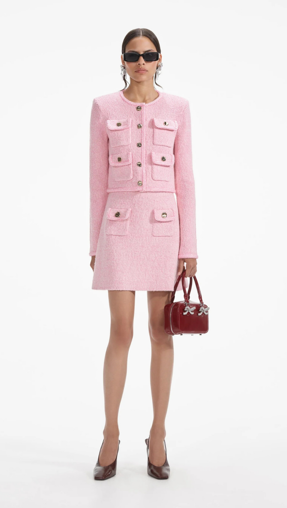 PINK MELANGE MERINO KNIT SKIRT