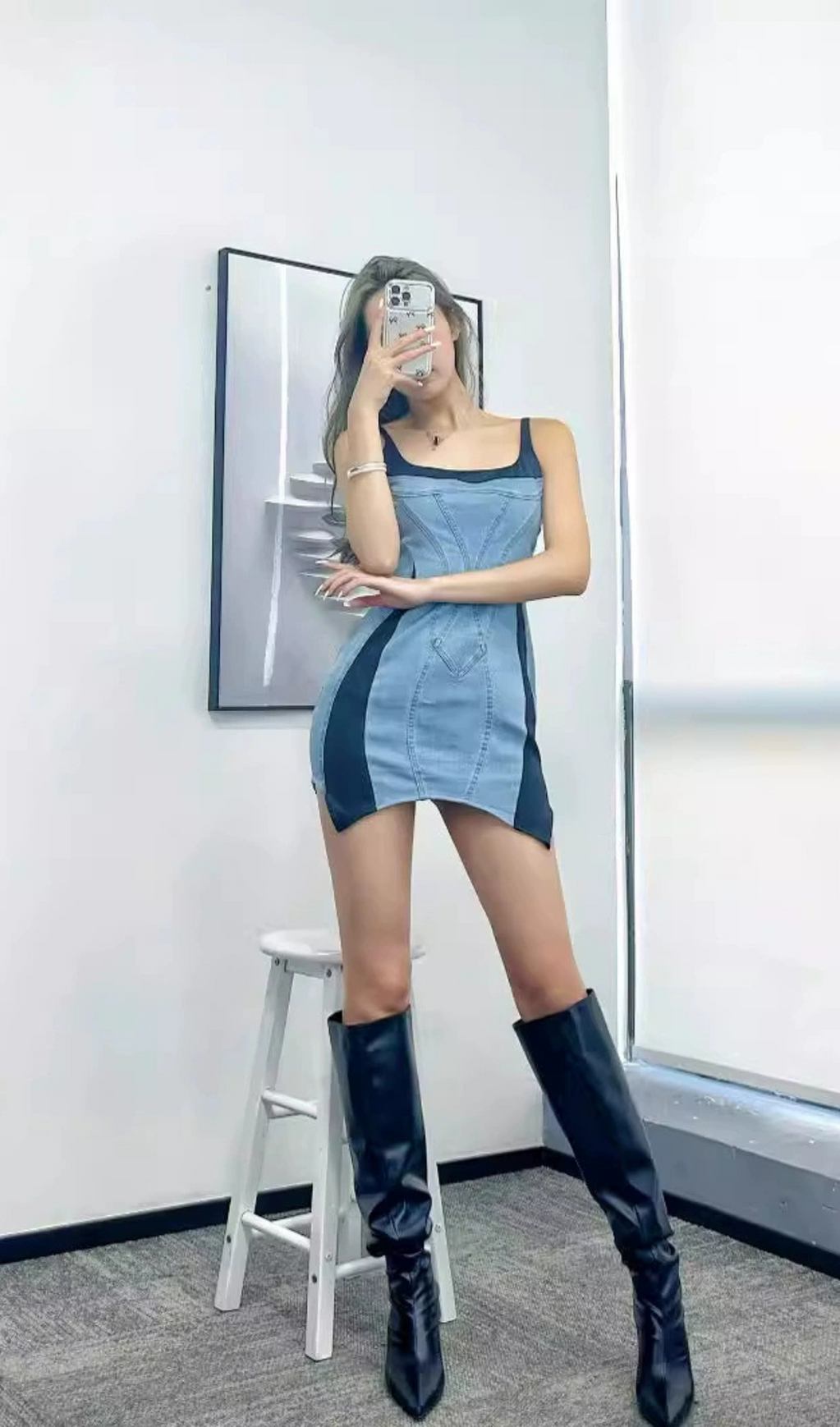 MINI ABITO ADERENTE IN JERSEY DI DENIM BLU