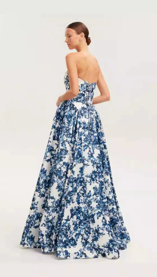 AIIZIE LETITIA BLUE HYDRANGEA STRAPLESS MAXI DRESS - product image