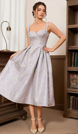 BUSTIER A LINE MIDI DRESS IN PURPLE
